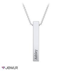 Fun and unique, this personalized necklace gives you the option of adding multiple bars to create your very own stylish look. Celebrate your family unit by engraving the front and back of each bar with the names of loved ones, significant dates, or a special message. Customize in your choice of sterling silver or gold.

This necklace comes with a cable chain in sterling silver, and a dainty rope chain in white, yellow, or rose gold. In gold, you can upgrade to our diamond cut cable chain for a t Personalized Modern Name Necklace For Anniversary, Classic Silver Bar Necklace For Anniversary, Classic Rectangular Jewelry With Engraved Text, Silver Engraved Rectangular Bar Necklace, Engraved Silver Rectangular Bar Necklace, Elegant Silver Nameplate Bar Necklace, Elegant Personalized Silver Bar Necklace, Customizable Silver Bar Necklace For Personalized Gift, Elegant Customizable Rectangular Name Necklace