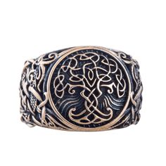 Yggdrasil Symbol Mammen Style Bronze Ring 💎 Yggdrasil, the symbol of the Norse universe 💎 Inspired by authentic Viking Mammen designs 💎 Detailed and striking design 💎 Made by expert craftsmen 👑This product can be crafted in Gold (Contact Us) What does this jewelry represent? There is no more complete symbol of the Viking universe than Yggdrasil. Also called the World Tree, Yggdrasil sat at the center of the Viking universe, and the nine worlds of the Norse cosmos sat among her roots and bra Yggdrasil Symbol, Mammen Style, Yggdrasil Tree, Paw Ring, Tree Of Life Ring, Life Ring, Tree Ring, Viking Ring, Viking Art