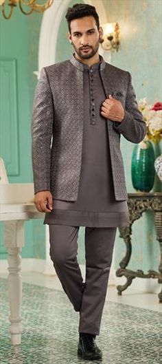 Purple and Violet color Jodhpuri Suit in Art Silk fabric with Embroidered, Resham, Sequence, Thread work Multicolor Sherwani With Chikankari Embroidery For Wedding, Wedding Multicolor Sherwani With Chikankari Embroidery, Multicolor Chikankari Wedding Sherwani, Art Silk Lawn Suit With Self Design For Wedding, Multicolor Sherwani With Dupatta For Wedding, Wedding Multicolor Sherwani With Dupatta, Multicolor Sherwani With Cutdana For Wedding, Multicolor Cutdana Sherwani For Wedding, Multicolor Straight Kurta Bandhgala For Wedding