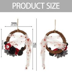 the product size is shown with measurements for each item, including an ornament