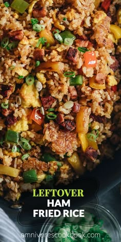 leftover ham fried rice in a skillet