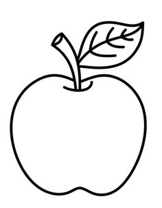 an apple with a leaf on the top and bottom half is outlined in black ink