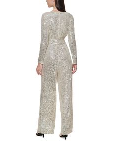 Make a sparkling entrance at your event with Eliza J's shimmering sequinned jumpsuit, a chic straight-leg design with a flattering tie belt. Elegant Fitted Sequin Pantsuit, Luxury Long Sleeve Jumpsuits And Rompers, Elegant Long Sleeve Sequin Pantsuit, Luxury Long Sleeve Jumpsuits And Rompers For Party, Elegant Jumpsuits And Rompers For Holiday Cocktail, Elegant Fitted Holiday Pants, Elegant Holiday Jumpsuits And Rompers For Cocktail, Elegant Holiday Cocktail Jumpsuits And Rompers, Luxury Fitted Long Sleeve Jumpsuits And Rompers