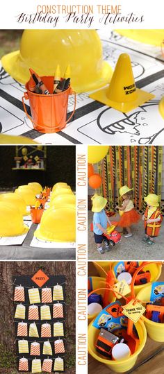 construction themed birthday party with yellow and orange decorations