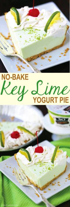 no - bake key lime yogurt pie on a plate