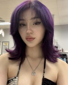 Purple Hair With Lavender Highlights, Short Violet Hair, Dark Purple Short Hair, Medium Length Purple Hair, Cool Purple Hair, Plum Purple Hair, Dark Violet Hair, Red Hair Colors, Short Purple Hair