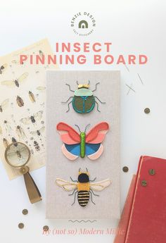 the insect pinning board is on display next to some other crafting supplies and scissors