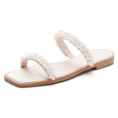 PRICES MAY VARY. [Feature]: Summer dressy sandals for women, exquisite two strap flats sandal decorated with sturdy pearl beaded, retro& fashion square open toe, low wedge heel, fancy women flat shoes [Style]: Pear Strap slip on sandals, unique dual pearl band sandal, cute and elegant walking sandals for every women, a must-have item in your everyday wardrobe [Comfortable]: These slip on slide slippers are composed of soft vegan leather. Comfortable and easy to match, convenient to slip on, and Flat Shoes Style, Hoco Shoes, Wedding Flats For Bride, Womens Flat Sandals, Bride Sandals, Fancy Sandals, Homecoming Shoes, Beach Wedding Shoes, Pearl Shoes