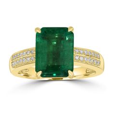 J35787 Yellow Gold Radiant Cut May Birthstone Ring, Yellow Gold Radiant Cut Ring For May Birthstone, Radiant Cut Emerald Diamond Ring In Yellow Gold, Elegant Green Octagon Diamond Ring, Luxury Gold Emerald Ring With Gemstone Accents, Luxury Yellow Gold Emerald Cut Emerald Ring, Luxury Yellow Gold Emerald Cut Ring, Luxury Yellow Gold Emerald Ring With Baguette Cut, Luxury Yellow Gold Emerald Baguette Cut Ring