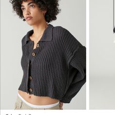 Urban Outfitters Cropped Collared Sweatshirt Bdg Urban Outfitters, Collared Sweatshirt, Collar Cardigan, Cropped Sweater, Women's Tops, Cardigans For Women, Colorful Sweaters, Sweaters & Cardigans, Ribbed Knit