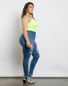 Curve All You Need Spaghetti Strap Tank Plus Size Tops -2020AVE Easy Day, Cute Jackets, Black Tank, Neon Green, Black Denim, Blue Jeans, Spaghetti Strap, Plus Size, How To Wear