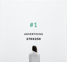 a woman standing in front of a white wall with the words advertising 207x250