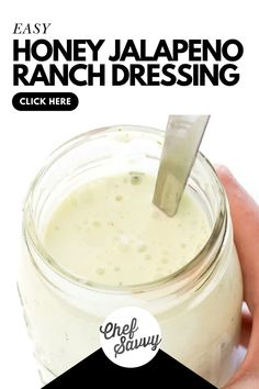 Save this Easy Homemade Honey Lime Jalapeno Ranch Dressing Recipe. Loaded with incredible flavor, this Honey Jalapeno Ranch is sweet, creamy, tangy, and spicy! Not to mention it can be made in less than 5 minutes! Perfect as a dip or a salad dressing, this quick and easy Jalapeno Ranch will become a weekly staple in your home. Follow Chef Savvy for more Healthy Family Friendly Recipes.