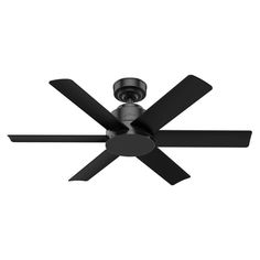 a black ceiling fan on a white background