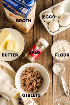 ingredients to make chocolate cake on a wooden table with eggs, butter, and flour