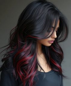 Dark Chocolate Hair using Crimson Undertones Black Cherry Red Hair, Brown Hair Makeover, Cherry Red Hair Color, Dark Chocolate Hair, Red Hair Color Ideas, Long Hair Highlights, Red Hair Inspiration, Black Red Hair