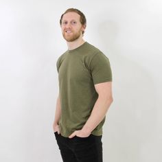 Military Green Soft and Breathable Men's Everyday Crew Neck T-Shirt Green Soft, Green Tshirt, Summer Clothing, Clothing Essentials, For A Reason, Green Man, Mens Clothing, Long Shirt, Military Green