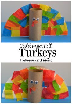 a paper roll turkey made out of colored construction paper