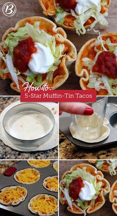 the steps to make mini tacos with sauce and cheese