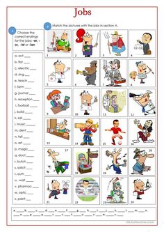 worksheet with pictures and words to describe jobs