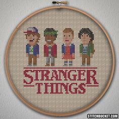 a cross stitch pattern with the words strange things on it