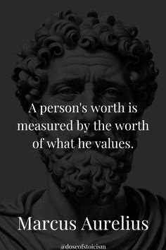 a man with curly hair and beard wearing a black shirt is shown in front of a quote that reads, a person's worth is measured by the worth of what he