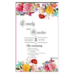 a wedding card with flowers on it