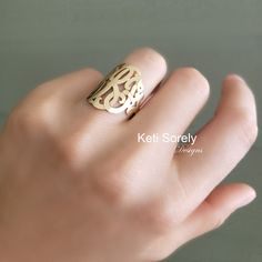 Handmade Swirly Monogram Ring Personalized Initials Ring - Etsy Gold Sterling Silver Initial Ring With Polished Finish, Gold Monogram Engraved Sterling Silver Ring, Adjustable Monogram Initial Ring For Personalized Gift, Sterling Silver Monogram Initial Ring In Yellow Gold, Silver Elegant Monogram Initial Ring, Personalized Initial Ring, Monogram Ring, Pompano Beach, Initial Ring