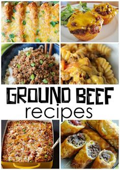 ground beef recipe collage with the words ground beef recipes in black and white letters