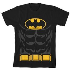 Take on the role of the Caped Crusader with this boy’s tee. The design on this shirt matches Batman’s costume. His logo is at the top of the tee while underneath are the hero’s abs seen through the suit. The bottom of the shirt show’s Batman’s yellow utility belt. This shirt makes superhero dress up a daily affair. Make a young Batman fan’s day with this tee. Black T-shirt For Comic-con, Black Tops For Comic-con, Black Tops For Comic-con Fan Conventions, Superhero T-shirt With Front Print, Fitted Black T-shirt With Pop Culture Style, Superhero Character Print Tops For Fan Conventions, Pre-shrunk Superhero T-shirt For Fan Conventions, Black Superhero T-shirt For Fans, Superhero Black T-shirt For Fan Conventions