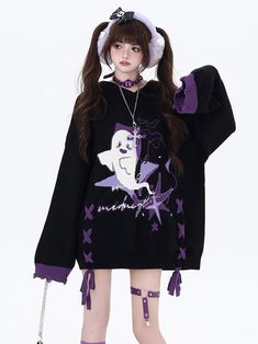 Embrace the Halloween spirit with our uniquely designed Colorblock Hooded Sweater. Featuring an adorable Little Ghost on the front, this sweater combines spooky fun with stylish flair. The colorblock design adds a contemporary touch, while the lace-up detail on the sides brings an additional layer of visual interest. For a playful twist, the cuffs are adorned with distressed holes, giving the sweater a trendy, worn-in look. Perfect for Halloween festivities.  Garment Size   	 		 			Size 			S Tokyo Instagram, Little Ghost, Lace Sweater, High Waist Dress, Reasons To Smile, Halloween Spirit, Hooded Sweater, Waist Dress, Spirit Halloween