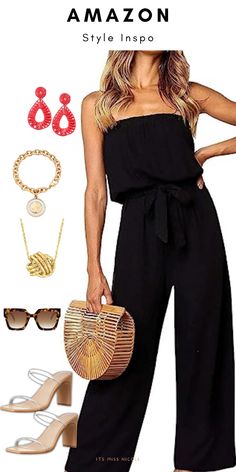 over 40 women wearing a cute black jumpsuit outfit that is a classy outfit for women 2023 from amazon Cheap Summer Jumpsuits And Rompers For Date Night, Evening Holiday Outfits Summer, Spring Evening Outfits Night Casual, Date Night Outfit 40 Year Old Summer, Chic Strapless Jumpsuit For Date Night In Summer, Casual Black Cover-up For Vacation, Off-shoulder Jumpsuits And Rompers For Summer Date Night, Stylish Summer Outfits For Women