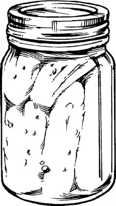 a mason jar filled with pickles, vintage line drawing or engraving illustration