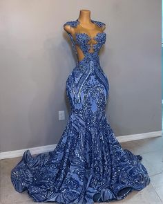 Stunning Illusion Mermaid Gown with Ornate Sequin Embellishments Blue Mermaid Prom Dress, Prom Dress With Train, Sparkly Prom Dresses, Prom Dresses Long Lace, Prom Girl Dresses, Senior Prom Dresses, Classy Prom Dresses, Corset Dress Prom, Prom Dresses Sleeveless