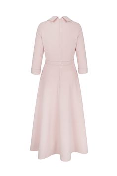 An elegant full skirted dress, the Silk Cowl Neck Riding Dress in Cloqué Dusky Pink is softly tailored from our beautiful Italian virgin wool cloqué crepe, which has a wonderful fluidity, weight and drape. A rounded cowl neck collar falls beautifully to expose the décolletage and frame the face. Featuring 3/4 length sleeves with a fixed cuff and a full skirt which dips down at the back, this dress has a centre-back invisible zip for step-in ease, and is fully lined in silk. Style with soft grey, Riding Dress, London Boutique, Full Skirt Dress, Vintage Couture, Dusky Pink, Crepe Dress, Silk Crepe, Couture Collection, Elegant Outfit