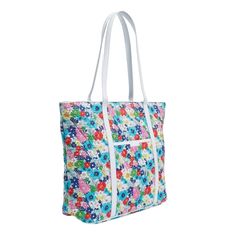 Vera Bradley Small Trimmed Vera In Far Out Floral. New With Tags This Stylish Tote Features: Quilted Cotton That Is Colorful And Lightweight Exterior Features A Slip Pocket And A Zip Pocket Interior Features Six Slip Pockets Zip Closure. Dimensions: 15.0" W 14.75" H 6.5" D With 12.0" Strap Drop. Floral Print Summer Bags, Colorful Everyday Bags For Spring, Blue Floral Print Bag For Vacation, Blue Floral Print Vacation Bag, Blue Floral Print Vacation Bags, Vera Bradley Bags, Vera Bradley, Zip Pockets, Trim