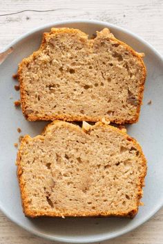 two slices of banana bread on a plate