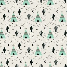 a pattern with cacti and mountains