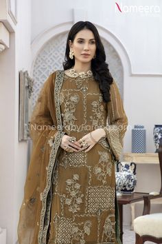 Chiffon Party Dress for Wedding with Embroidery Backside Look Wedding Anarkali Embroidered Georgette Dress, Organza Lawn Suit With Intricate Embroidery For Reception, Embroidered Georgette Dress With Dupatta For Wedding, Wedding Embroidered Georgette Dress With Dupatta, Formal Party Gown With Dabka Work, Eid Wedding Embroidered Party Dress, Organza Embroidered Dress With Dabka Work For Reception, Formal Embroidered Lehenga In Organza, Formal Lehenga With Resham Embroidery In Organza