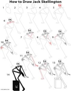 how to draw jack skellington from the animated movie, it looks like he is dancing