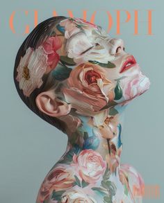 a woman with flowers painted on her body is featured in the cover of glamoph magazine