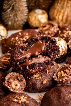 chocolate cookies with nuts and nutcrackers in the background