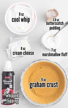 the ingredients to make an ice cream pie on a white table with text overlay