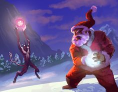 an animated image of santa claus chasing a demon