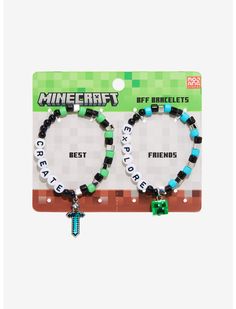 Minecraft Explore & Create Best Friend Beaded Bracelet Set | Hot Topic Minecraft Bracelet, Minecraft Jewelry, Minecraft Accessories, Kandi Jewelry, Bestie Love, Minecraft Merchandise, Bracelets Inspiration, Pulseras Kandi, Playing Minecraft