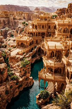 an aerial view of a river running through a canyon