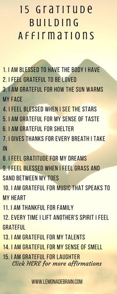 a poster with the words, 15 gratitude affirmations