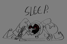 a black and white drawing of a cartoon character with the word sleep written on it