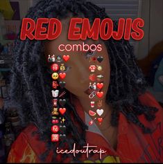 the red emojis combos are on display in front of a woman's face