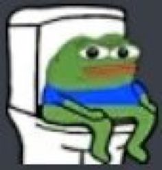 a frog sitting on top of a toilet seat with its arms crossed and eyes wide open